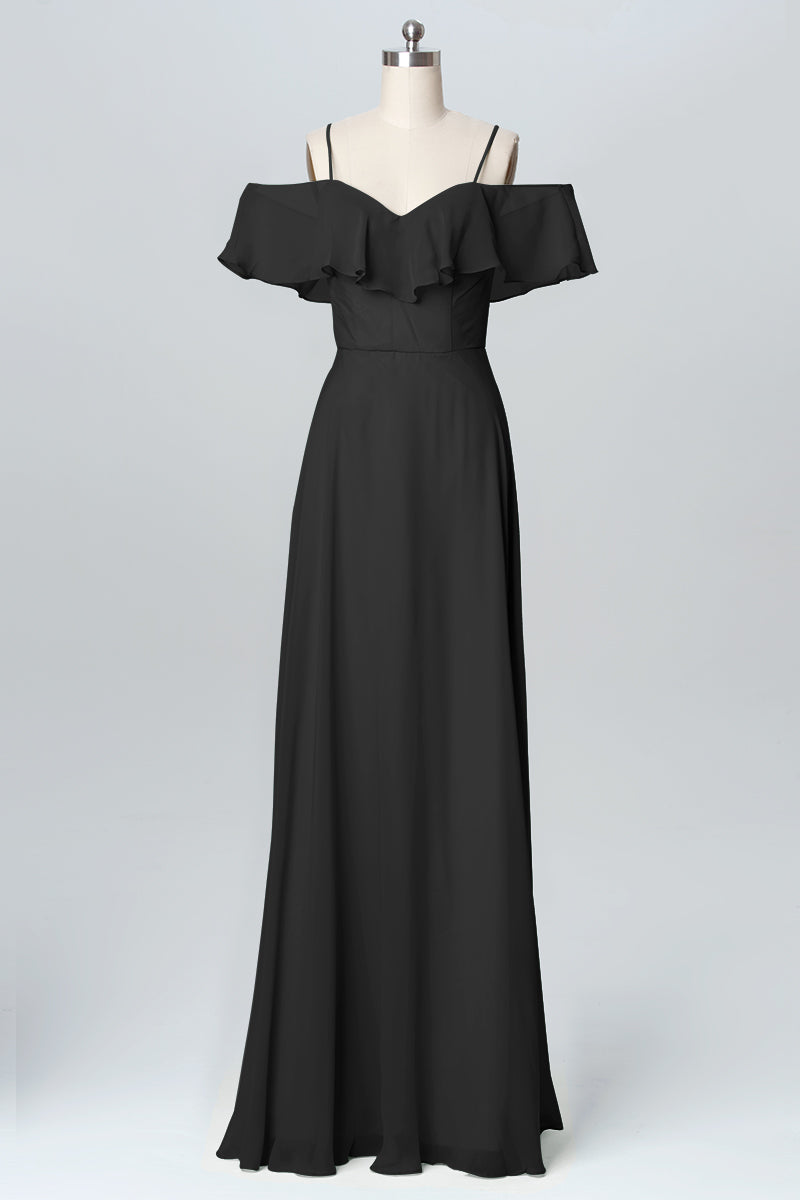 Chiffon Column Spaghetti Straps Sleeveless Bridesmaid Dress-B03102