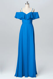 Chiffon Column Spaghetti Straps Sleeveless Bridesmaid Dress-B03102