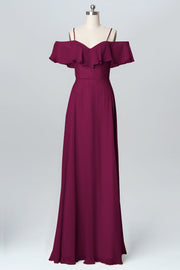 Chiffon Column Spaghetti Straps Sleeveless Bridesmaid Dress-B03102