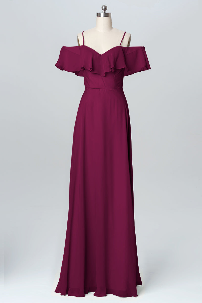 Chiffon Column Spaghetti Straps Sleeveless Bridesmaid Dress-B03102