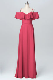 Chiffon Column Spaghetti Straps Sleeveless Bridesmaid Dress-B03102