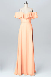Chiffon Column Spaghetti Straps Sleeveless Bridesmaid Dress-B03102
