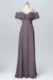 Chiffon Column Spaghetti Straps Sleeveless Bridesmaid Dress-B03102