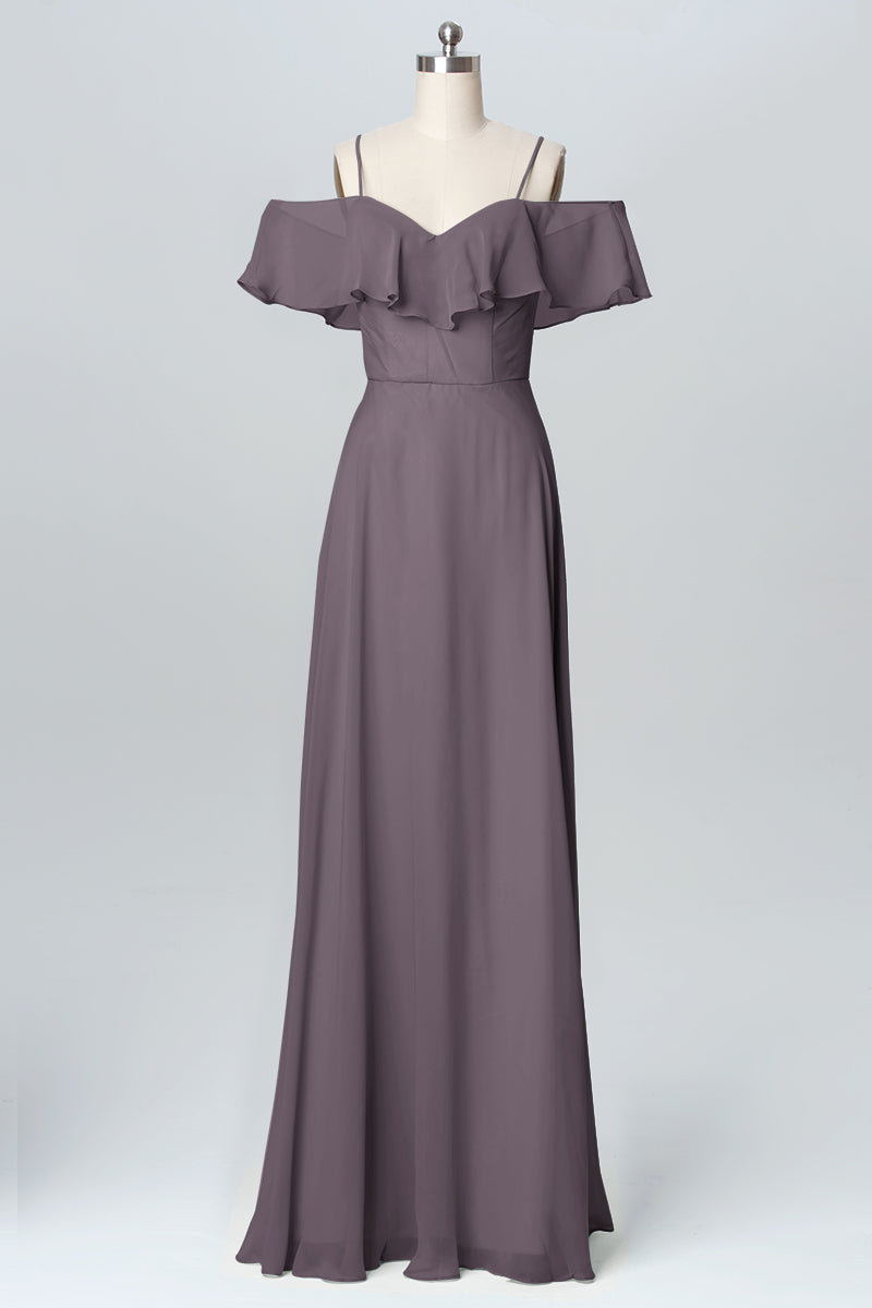 Chiffon Column Spaghetti Straps Sleeveless Bridesmaid Dress-B03102
