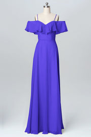 Chiffon Column Spaghetti Straps Sleeveless Bridesmaid Dress-B03102