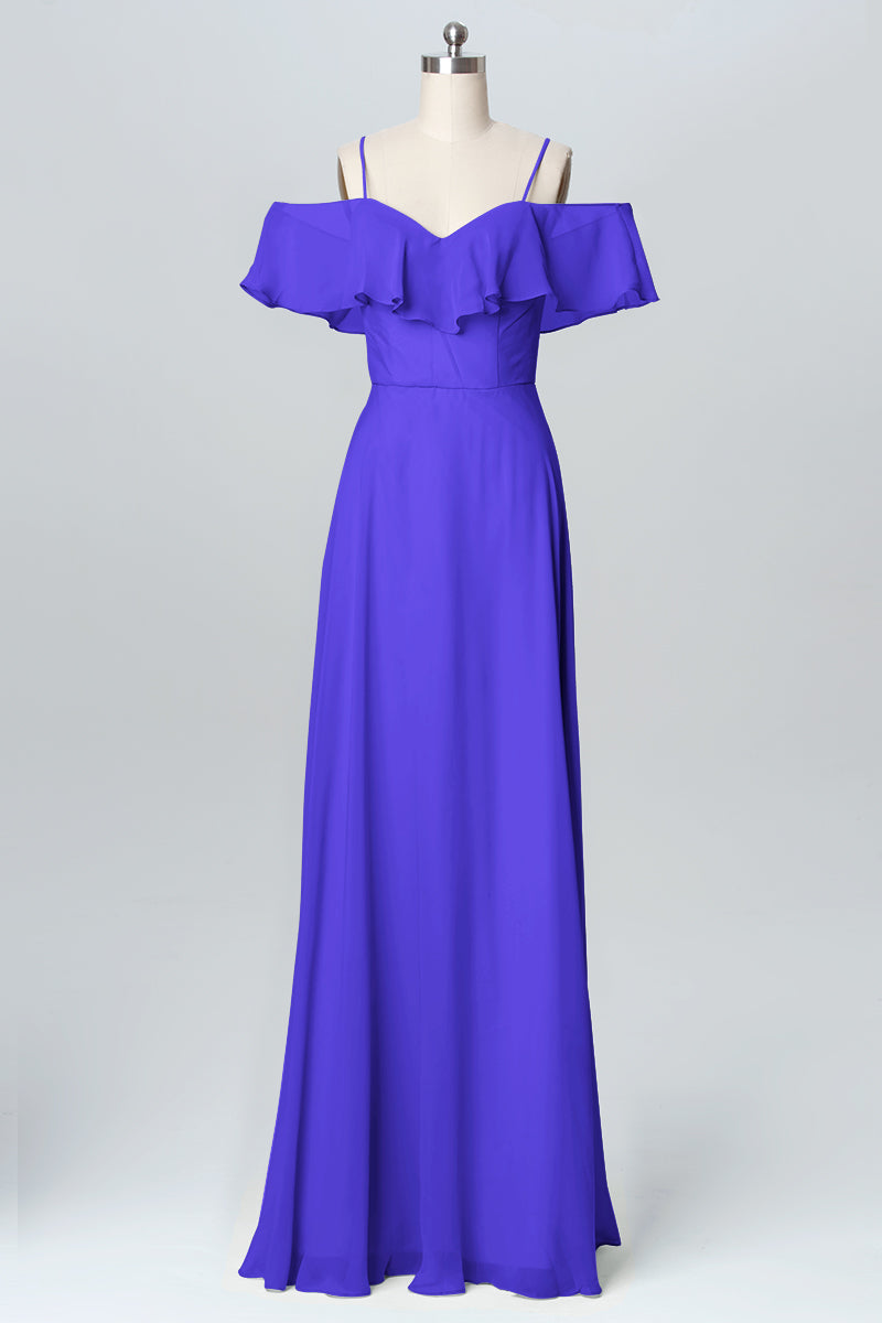 Chiffon Column Spaghetti Straps Sleeveless Bridesmaid Dress-B03102