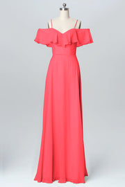 Chiffon Column Spaghetti Straps Sleeveless Bridesmaid Dress-B03102