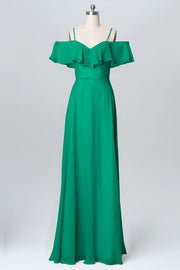 Chiffon Column Spaghetti Straps Sleeveless Bridesmaid Dress-B03102