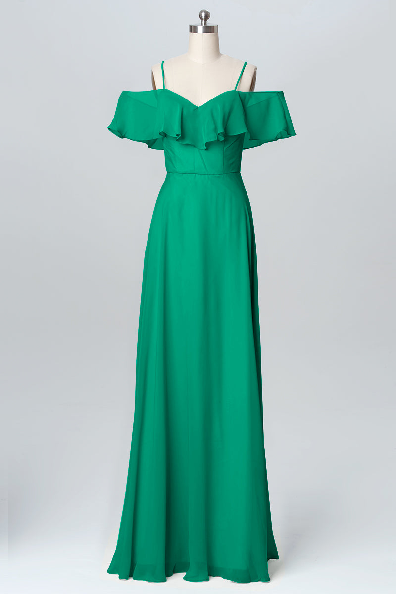 Chiffon Column Spaghetti Straps Sleeveless Bridesmaid Dress-B03102