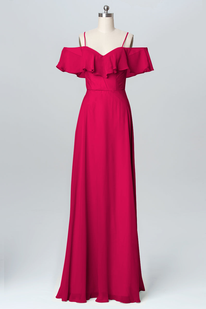 Chiffon Column Spaghetti Straps Sleeveless Bridesmaid Dress-B03102