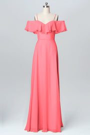 Chiffon Column Spaghetti Straps Sleeveless Bridesmaid Dress-B03102