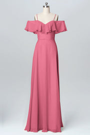 Chiffon Column Spaghetti Straps Sleeveless Bridesmaid Dress-B03102