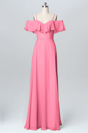 Chiffon Column Spaghetti Straps Sleeveless Bridesmaid Dress-B03102