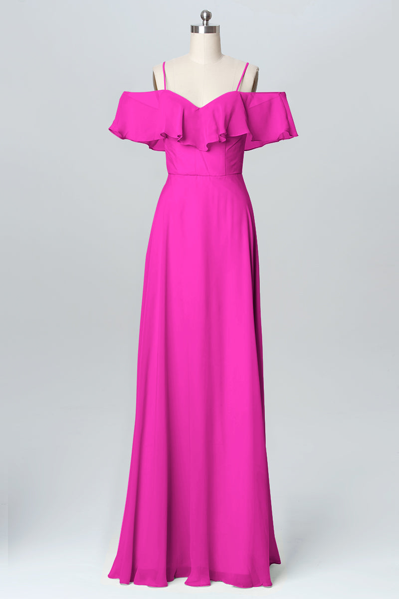 Chiffon Column Spaghetti Straps Sleeveless Bridesmaid Dress-B03102