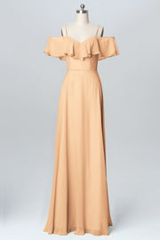 Chiffon Column Spaghetti Straps Sleeveless Bridesmaid Dress-B03102