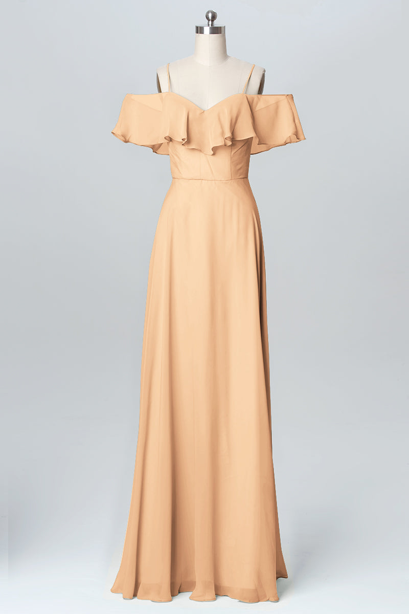 Chiffon Column Spaghetti Straps Sleeveless Bridesmaid Dress-B03102
