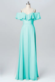 Chiffon Column Spaghetti Straps Sleeveless Bridesmaid Dress-B03102