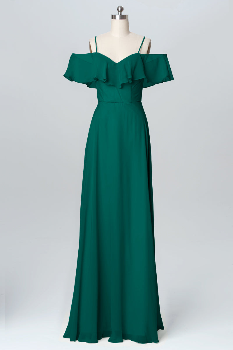 Chiffon Column Spaghetti Straps Sleeveless Bridesmaid Dress-B03102