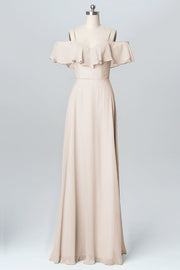 Chiffon Column Spaghetti Straps Sleeveless Bridesmaid Dress-B03102