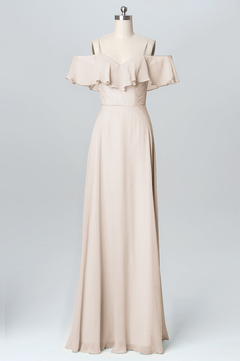 Chiffon Column Spaghetti Straps Sleeveless Bridesmaid Dress-B03102