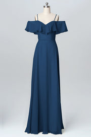 Chiffon Column Spaghetti Straps Sleeveless Bridesmaid Dress-B03102