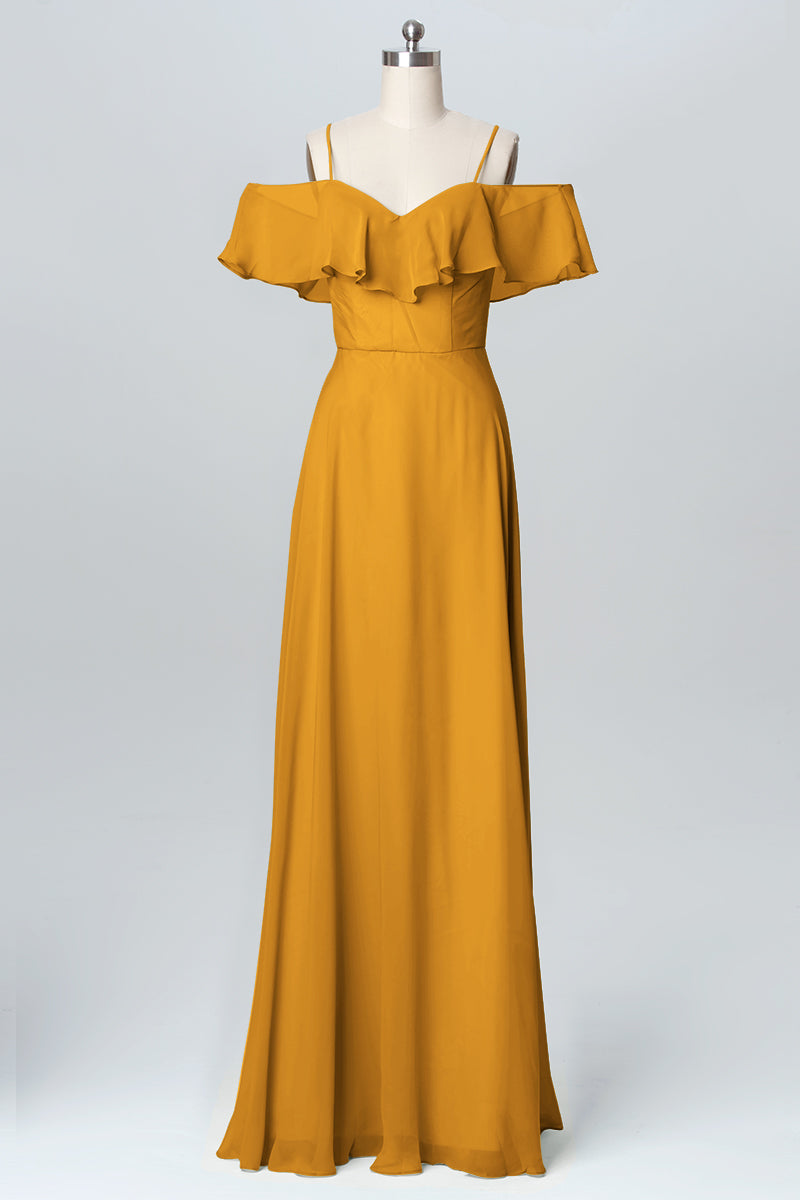 Chiffon Column Spaghetti Straps Sleeveless Bridesmaid Dress-B03102