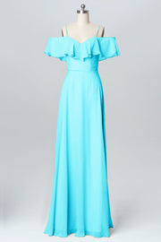 Chiffon Column Spaghetti Straps Sleeveless Bridesmaid Dress-B03102