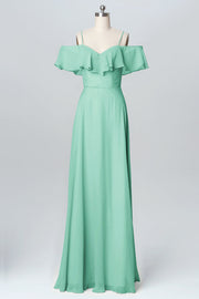 Chiffon Column Spaghetti Straps Sleeveless Bridesmaid Dress-B03102