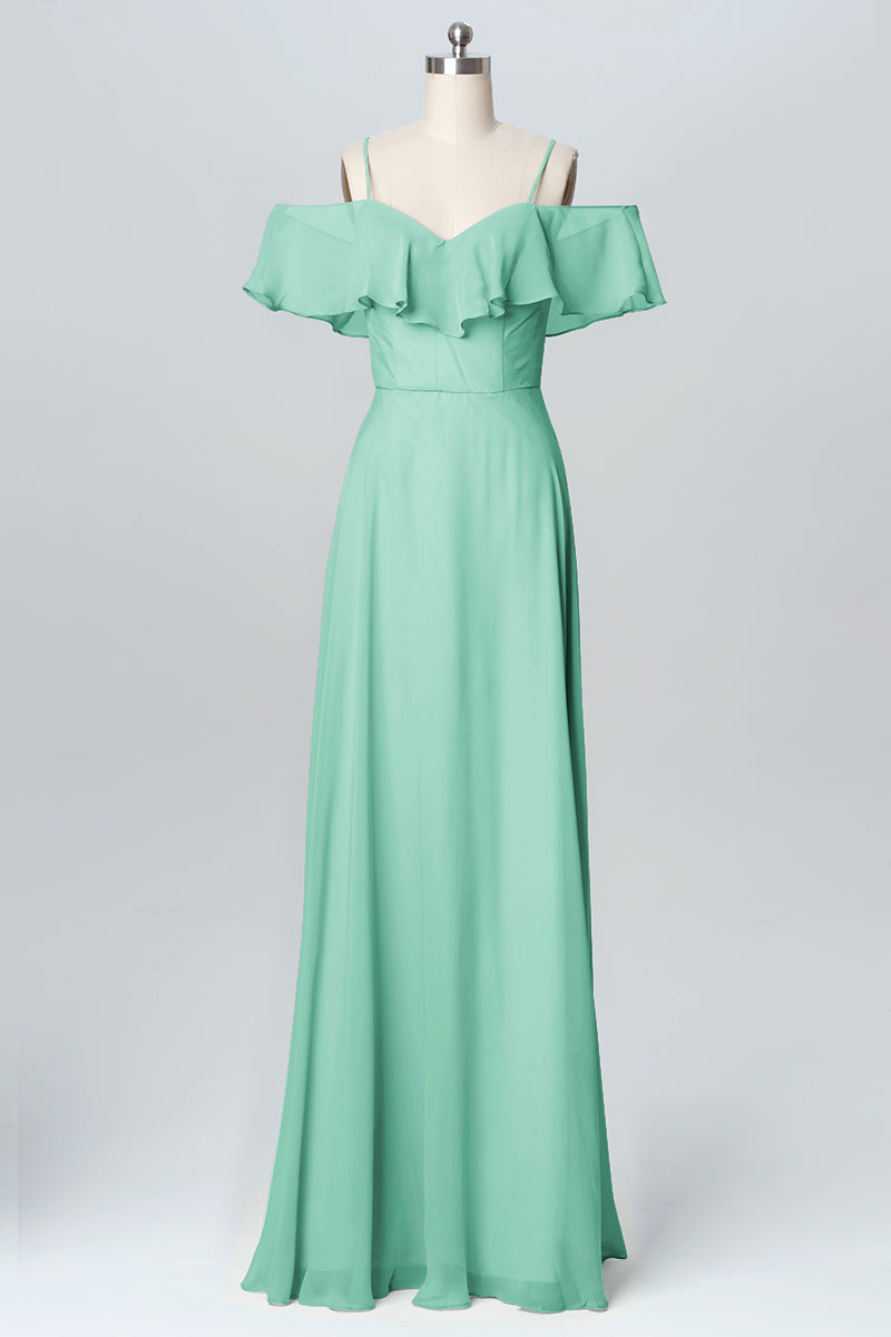 Chiffon Column Spaghetti Straps Sleeveless Bridesmaid Dress-B03102