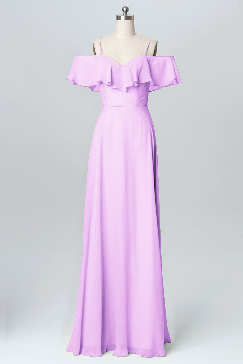 Chiffon Column Spaghetti Straps Sleeveless Bridesmaid Dress-B03102
