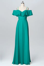 Chiffon Column Spaghetti Straps Sleeveless Bridesmaid Dress-B03102