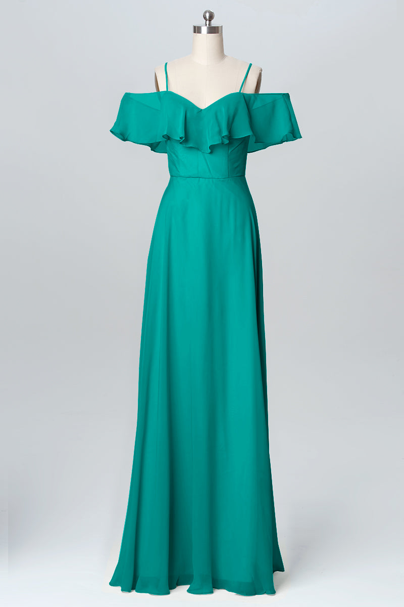 Chiffon Column Spaghetti Straps Sleeveless Bridesmaid Dress-B03102