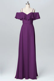 Chiffon Column Spaghetti Straps Sleeveless Bridesmaid Dress-B03102