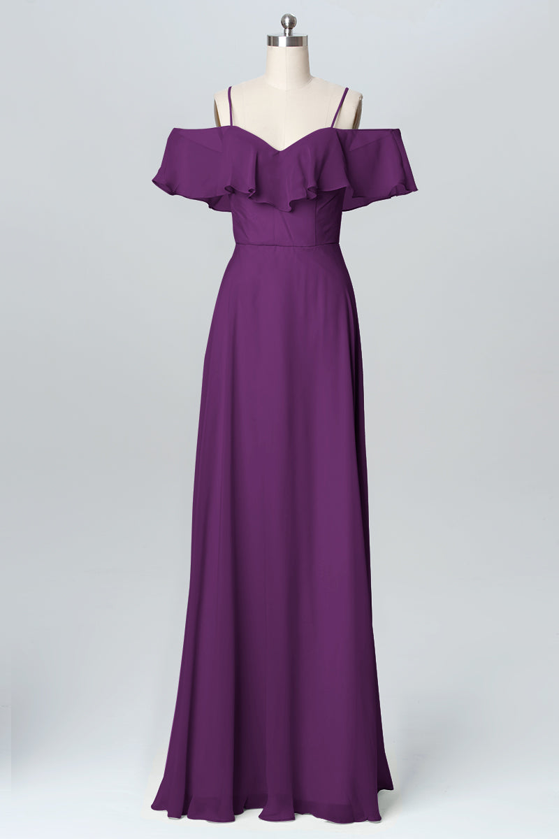 Chiffon Column Spaghetti Straps Sleeveless Bridesmaid Dress-B03102