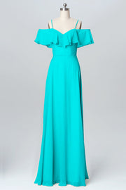 Chiffon Column Spaghetti Straps Sleeveless Bridesmaid Dress-B03102