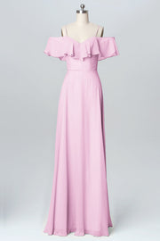 Chiffon Column Spaghetti Straps Sleeveless Bridesmaid Dress-B03102