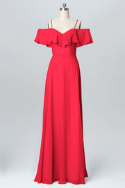 Chiffon Column Spaghetti Straps Sleeveless Bridesmaid Dress-B03102