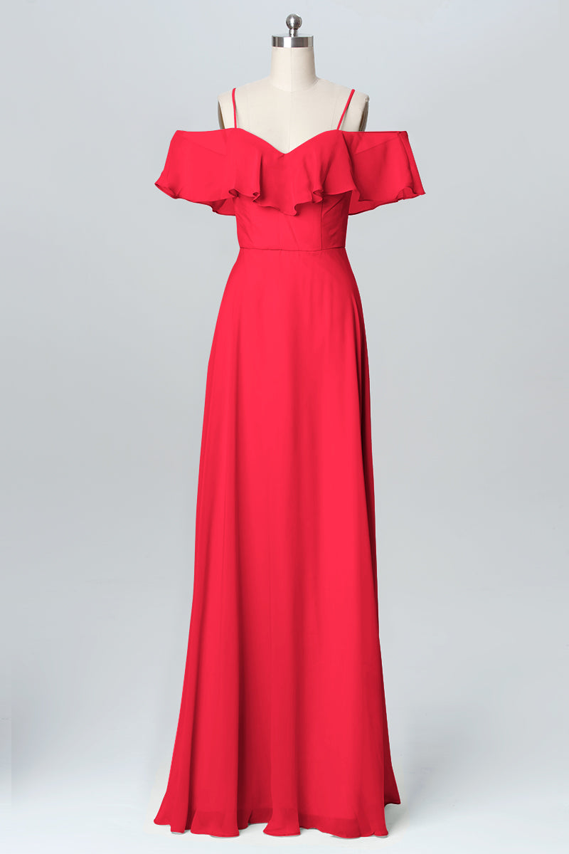 Chiffon Column Spaghetti Straps Sleeveless Bridesmaid Dress-B03102