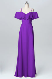 Chiffon Column Spaghetti Straps Sleeveless Bridesmaid Dress-B03102