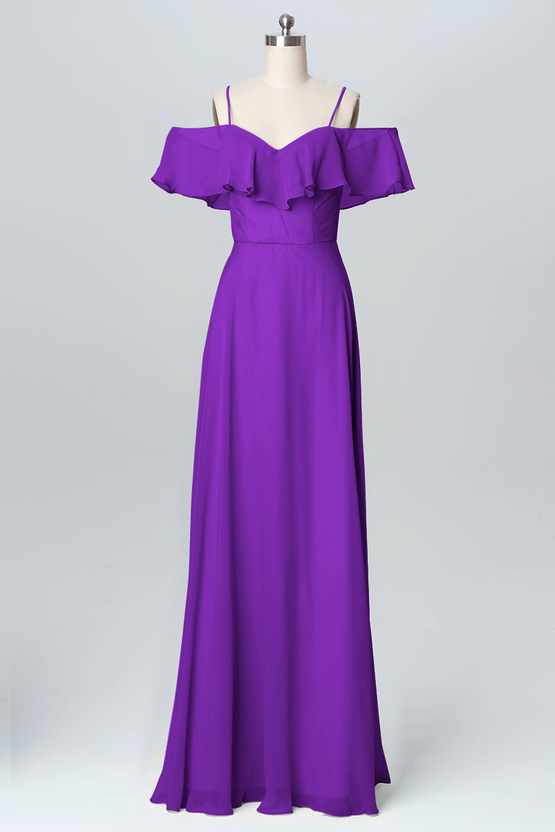 Chiffon Column Spaghetti Straps Sleeveless Bridesmaid Dress-B03102