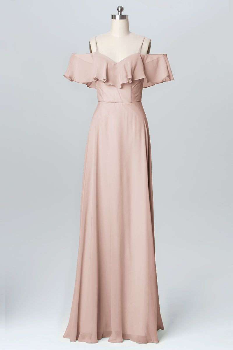 Chiffon Column Spaghetti Straps Sleeveless Bridesmaid Dress-B03102