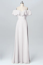 Chiffon Column Spaghetti Straps Sleeveless Bridesmaid Dress-B03102