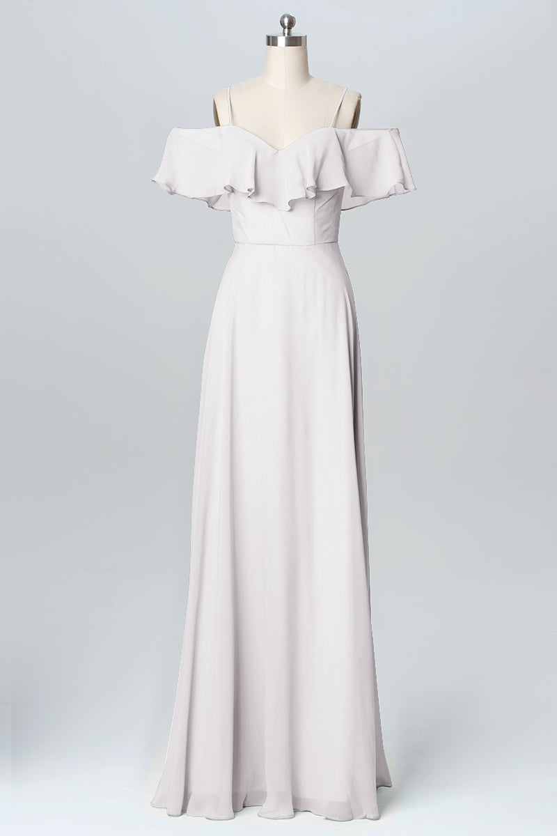 Chiffon Column Spaghetti Straps Sleeveless Bridesmaid Dress-B03102
