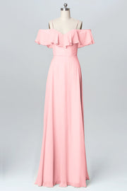 Chiffon Column Spaghetti Straps Sleeveless Bridesmaid Dress-B03102