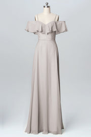 Chiffon Column Spaghetti Straps Sleeveless Bridesmaid Dress-B03102