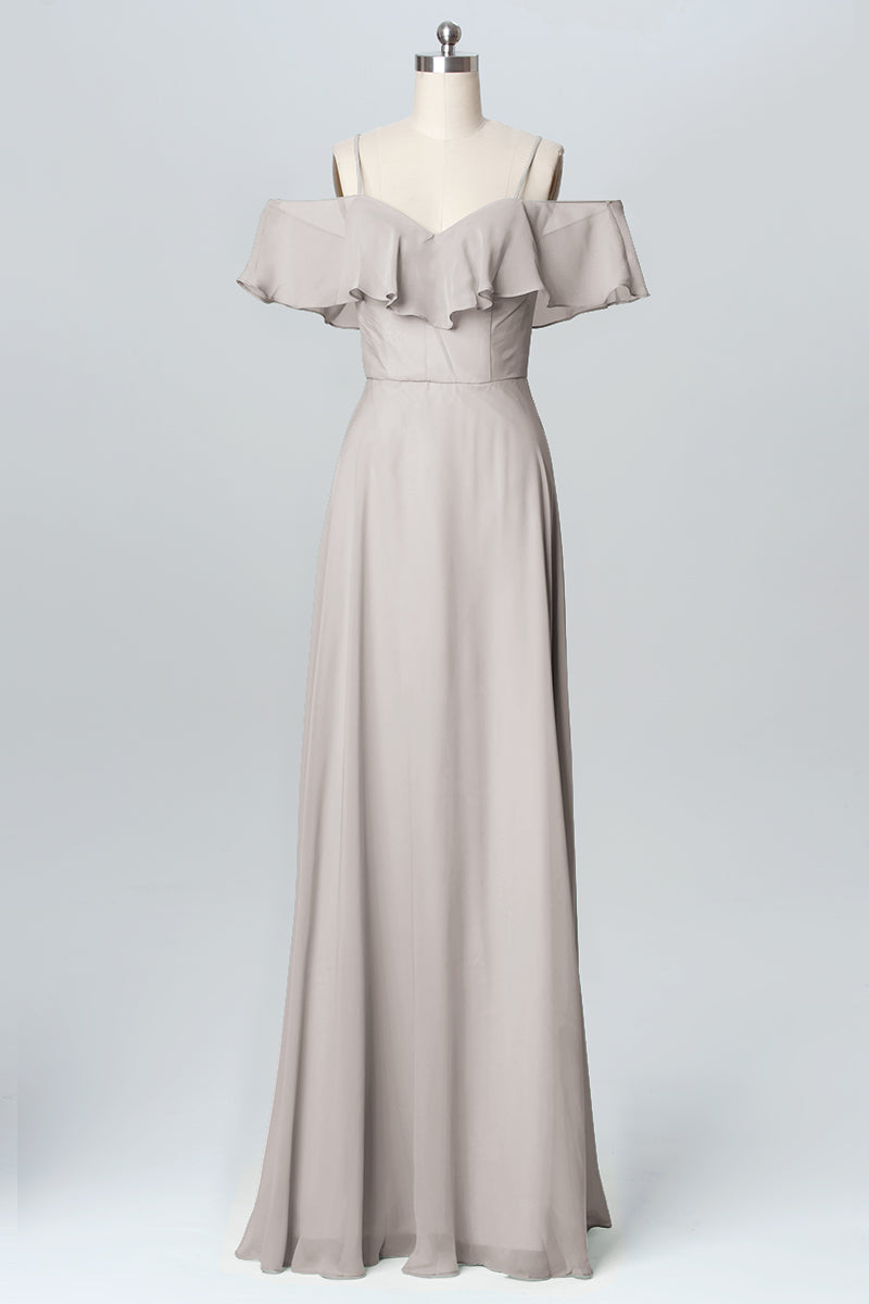 Chiffon Column Spaghetti Straps Sleeveless Bridesmaid Dress-B03102