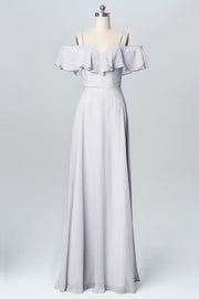 Chiffon Column Spaghetti Straps Sleeveless Bridesmaid Dress-B03102