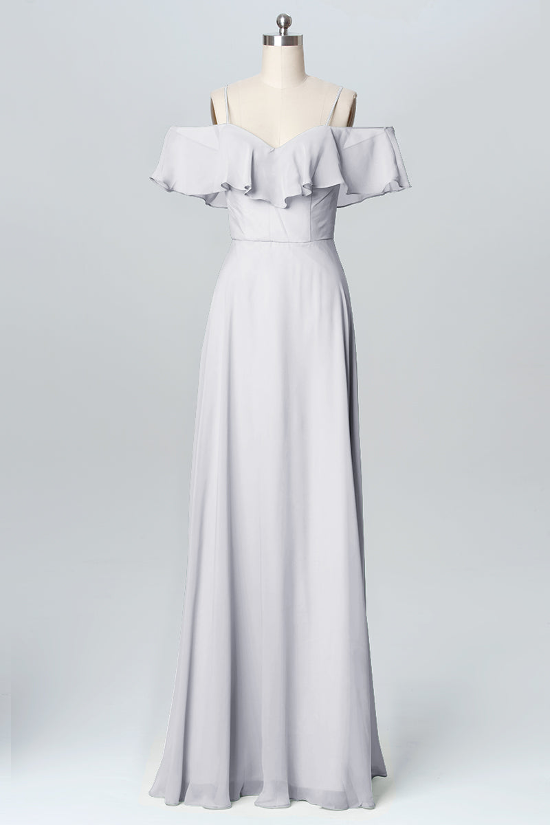 Chiffon Column Spaghetti Straps Sleeveless Bridesmaid Dress-B03102