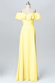 Chiffon Column Spaghetti Straps Sleeveless Bridesmaid Dress-B03102
