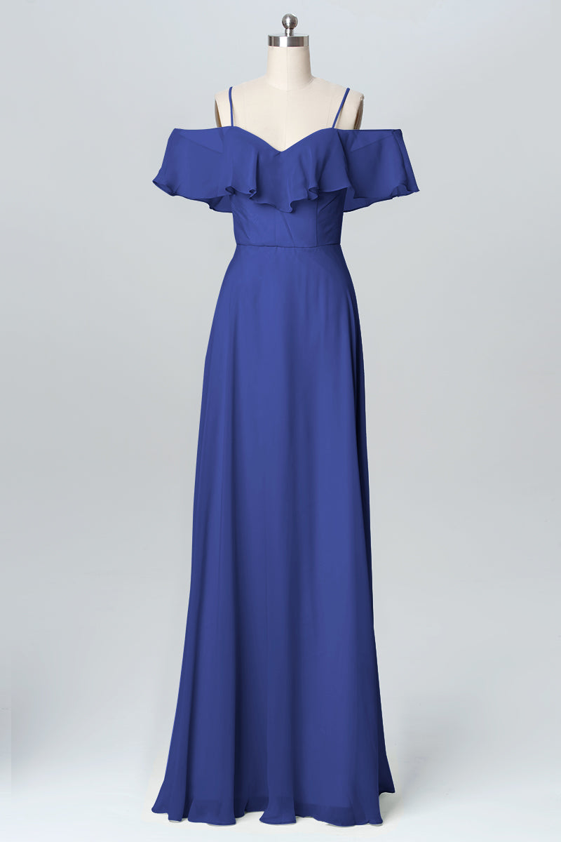 Chiffon Column Spaghetti Straps Sleeveless Bridesmaid Dress-B03102